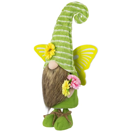 16" Green & Yellow Butterfly Gnome Spring Figurine